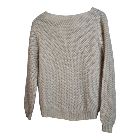 ITALY Women Textured Knit Sweater Soft Long Sleeve V-Neck Pullover Beige Small - Picture 3 of 14
